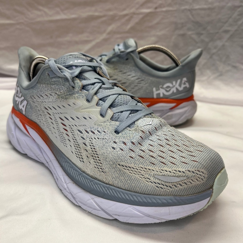 Hoka‎ One One Clifton 8 Womens 11 Running Shoes Blue Fog Orange 1119394 BFPA